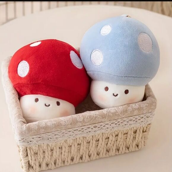 Baby blue Cap mushroom plush keychain pearl handle gift - Picture 2 of 2